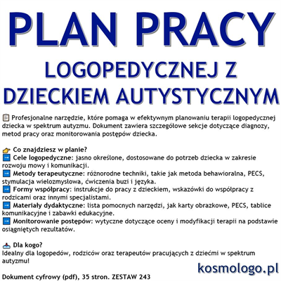 PLAN PRACY LOGOPEDYCZNEJ Z DZIECKIEM AUTYSTYCZNYM